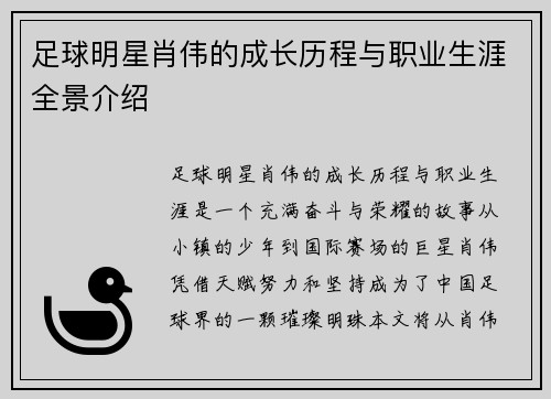 足球明星肖伟的成长历程与职业生涯全景介绍