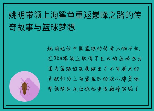 姚明带领上海鲨鱼重返巅峰之路的传奇故事与篮球梦想